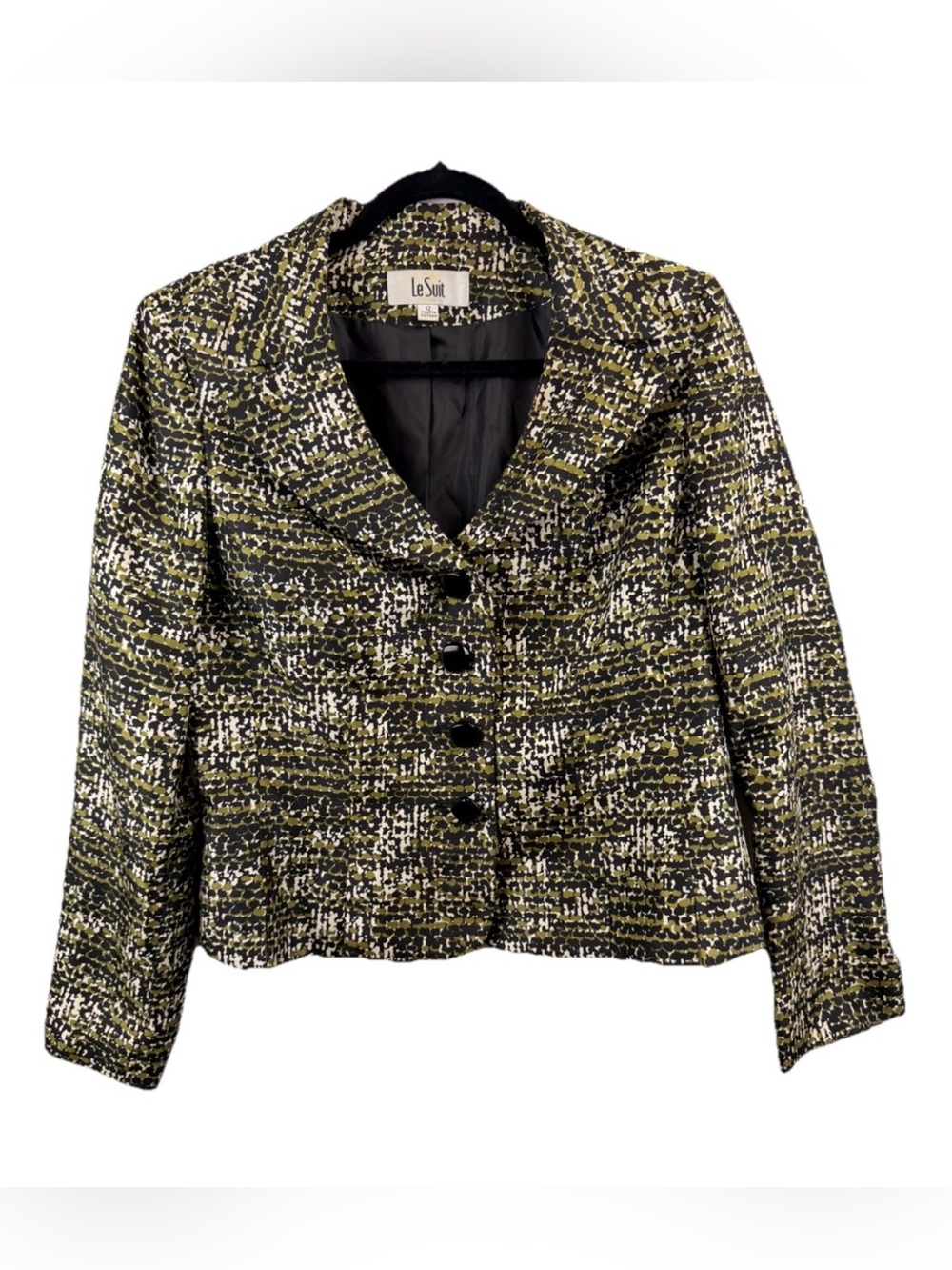 Le Suit Olive & Black Tweed Button-Front Blazer